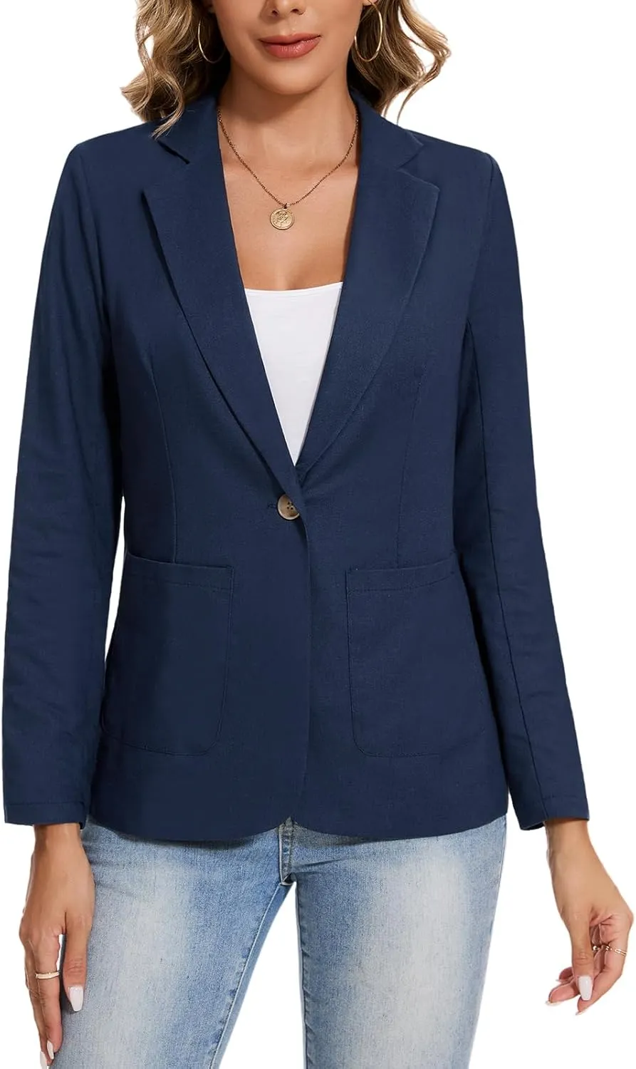 MINTLIMIT Womens Linen Cotton Blazer Casual Long Sleeve Button Front Lightweight Spring Summer Jacket Blazers with Pockets