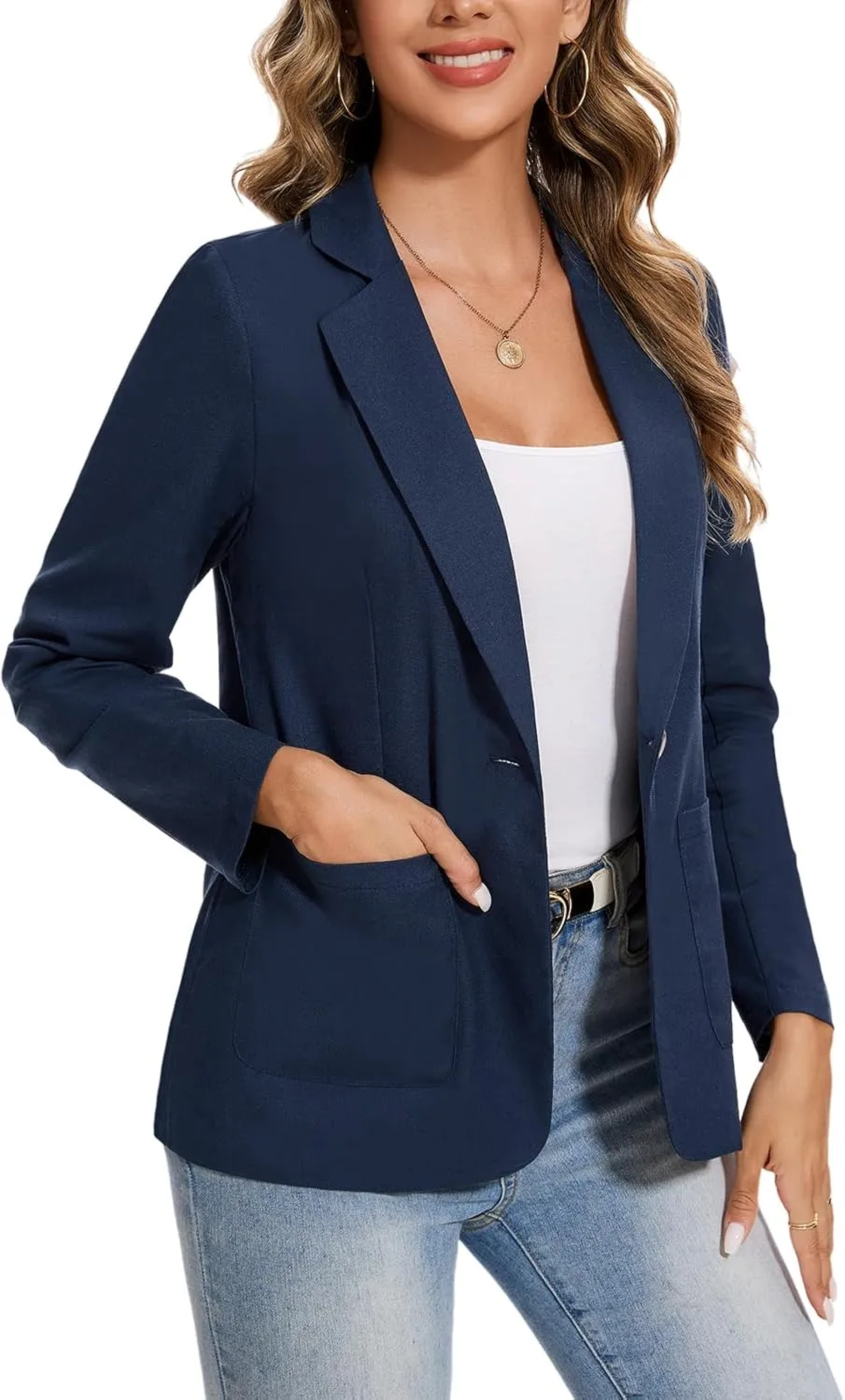 MINTLIMIT Womens Linen Cotton Blazer Casual Long Sleeve Button Front Lightweight Spring Summer Jacket Blazers with Pockets