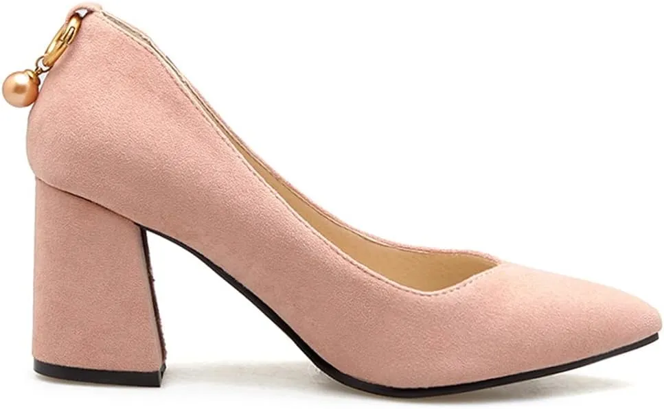 MIOKE Women's Fashion Pointed Toe Chunky Block Mid Heel Pumps Suede Slip-On Comfort Work Office Dress Shoes