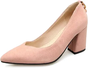 MIOKE Women's Fashion Pointed Toe Chunky Block Mid Heel Pumps Suede Slip-On Comfort Work Office Dress Shoes