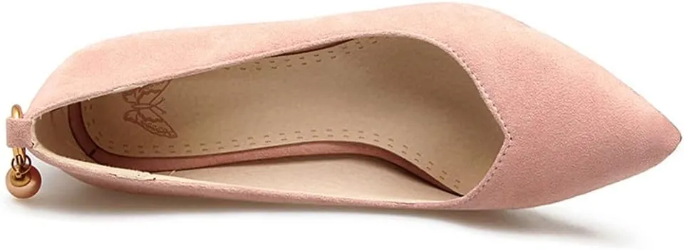 MIOKE Women's Fashion Pointed Toe Chunky Block Mid Heel Pumps Suede Slip-On Comfort Work Office Dress Shoes
