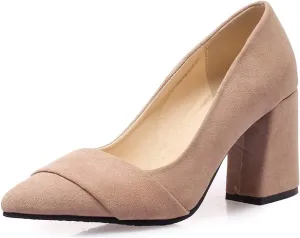 MIOKE Women's Fashion Pointed Toe Chunky High Block Heel Pumps Comfort Slip On Work Office Dress Shoes