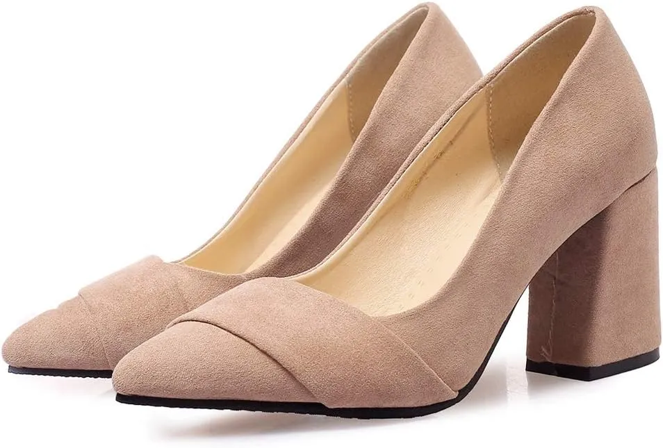 MIOKE Women's Fashion Pointed Toe Chunky High Block Heel Pumps Comfort Slip On Work Office Dress Shoes