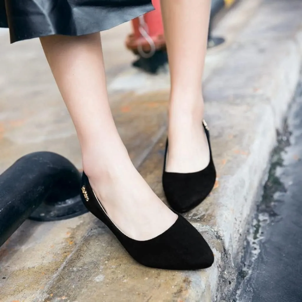 MIOKE Women's Pointed Toe Comfort Kitten Low Heel Pumps Suede Slip On Loafer Casual Daily Office Dress Shoes