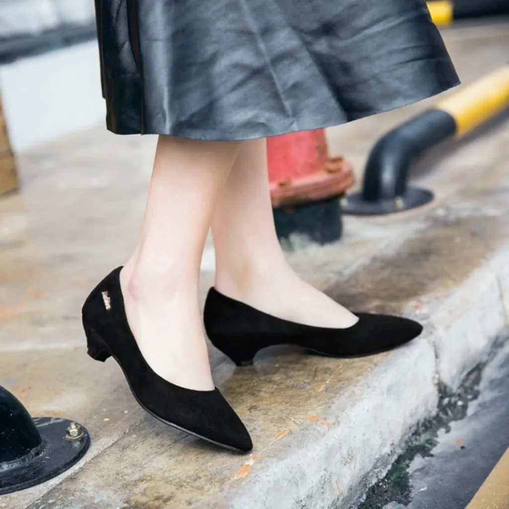 MIOKE Women's Pointed Toe Comfort Kitten Low Heel Pumps Suede Slip On Loafer Casual Daily Office Dress Shoes