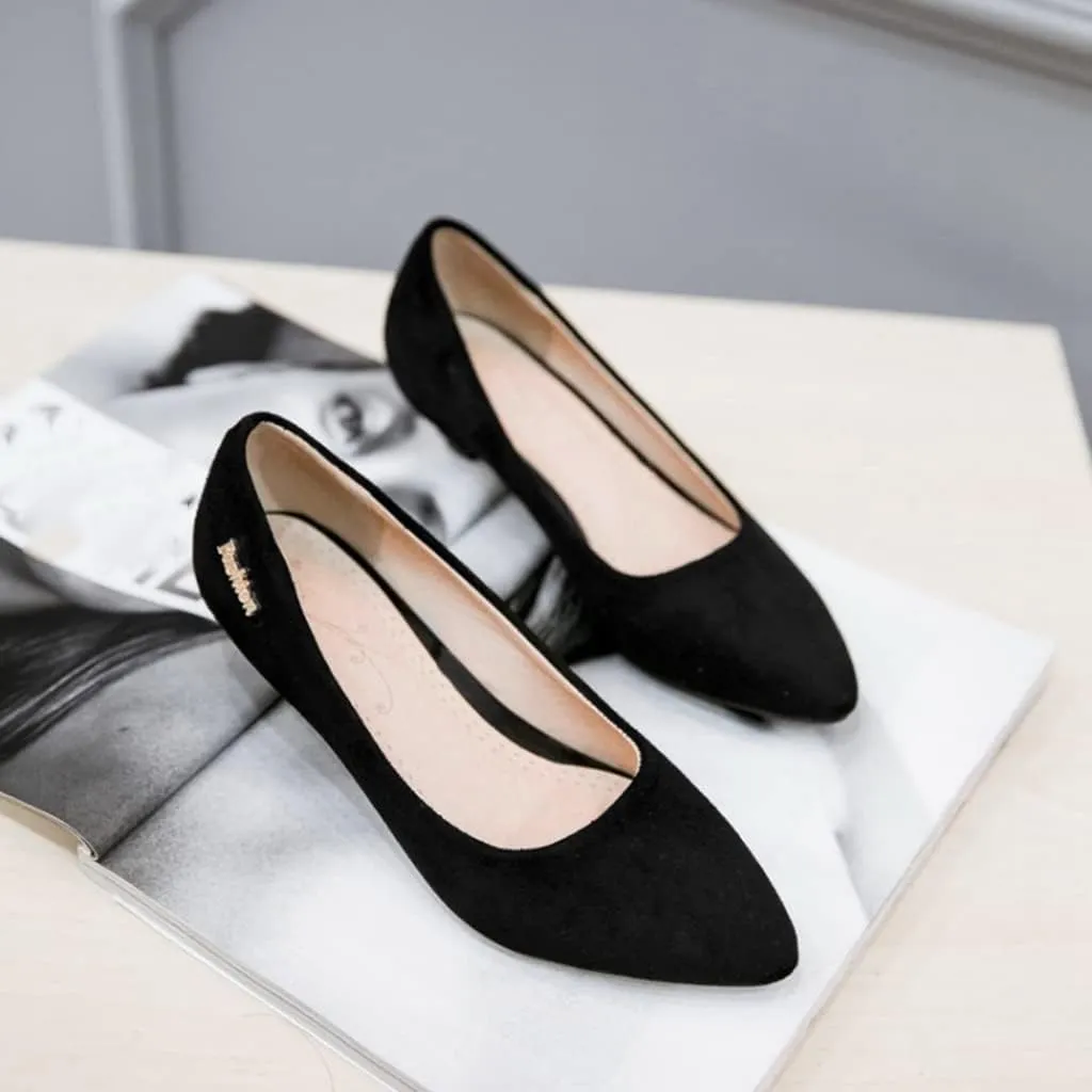 MIOKE Women's Pointed Toe Comfort Kitten Low Heel Pumps Suede Slip On Loafer Casual Daily Office Dress Shoes