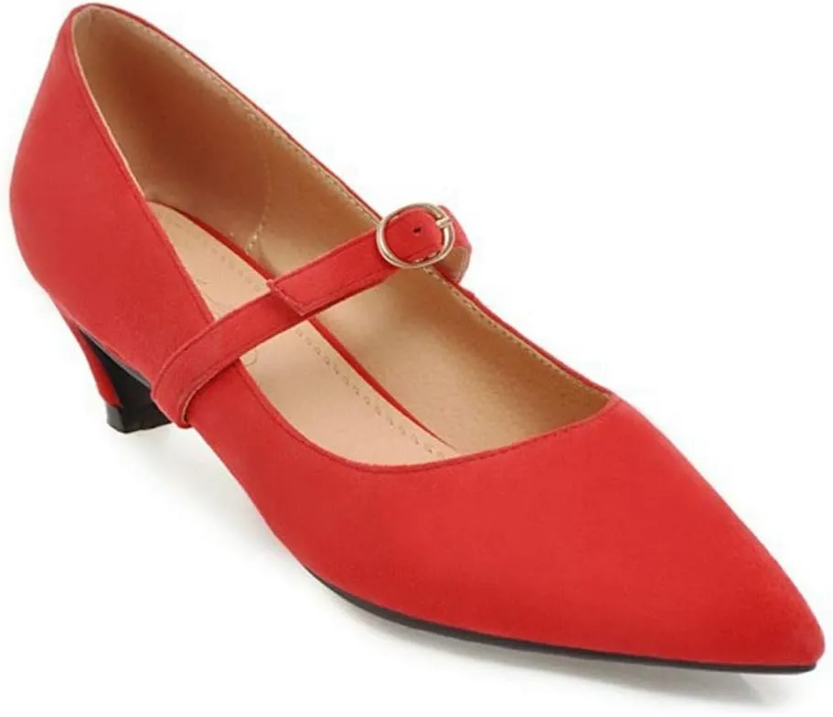 MIOKE Women's Pointed Toe Comfort Low Kitten Heels Pumps Slip On Suede Daily Office Mary Jane Dress Shoes