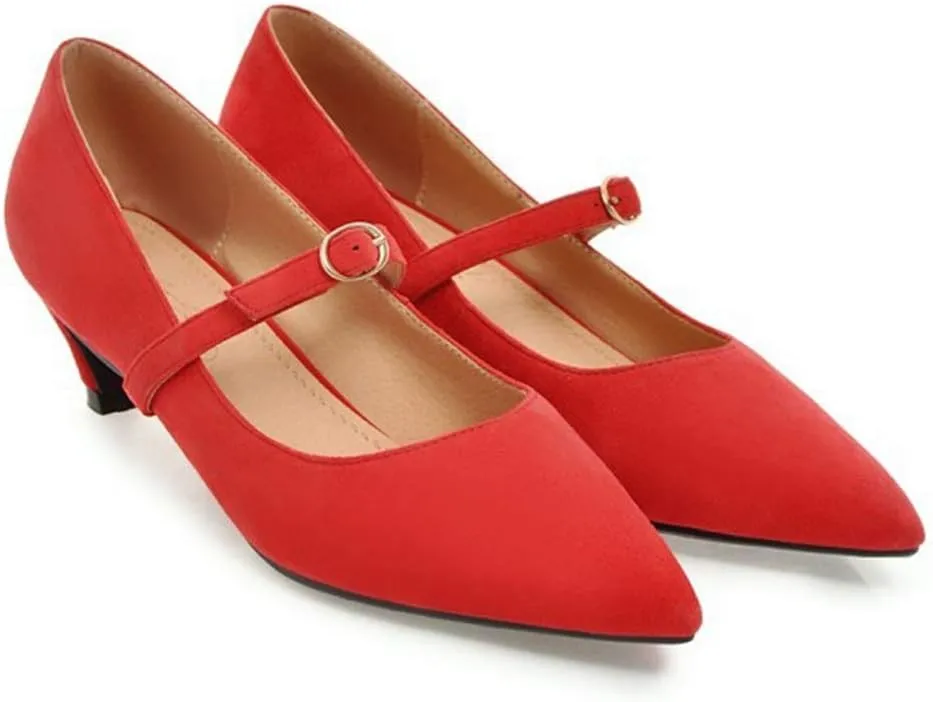 MIOKE Women's Pointed Toe Comfort Low Kitten Heels Pumps Slip On Suede Daily Office Mary Jane Dress Shoes