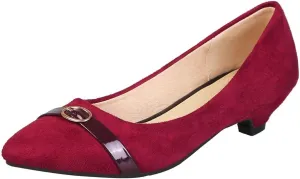 MIOKE Women's Pointed Toe Comfy Low Kitten Heel Pumps Suede Buckle Slip On Loafer Casual Office Dress Shoes