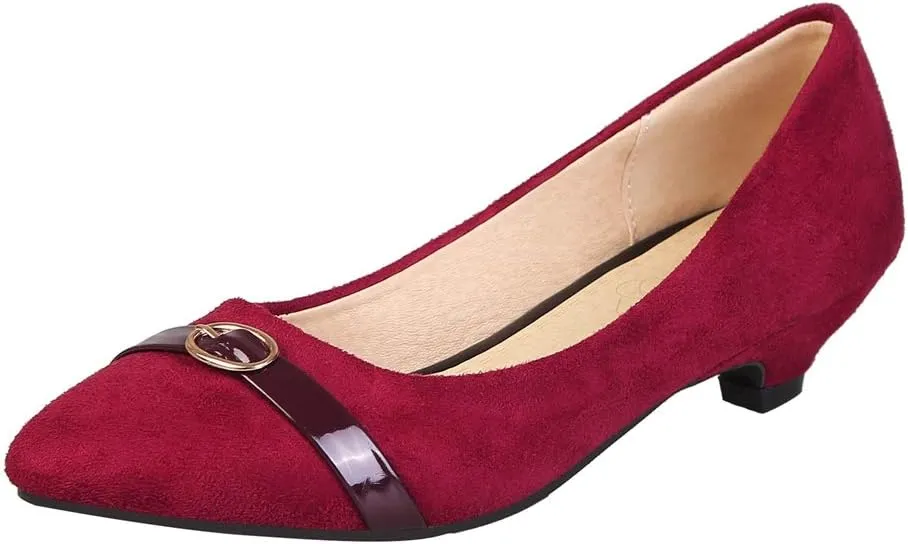 MIOKE Women's Pointed Toe Comfy Low Kitten Heel Pumps Suede Buckle Slip On Loafer Casual Office Dress Shoes