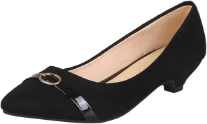 MIOKE Women's Pointed Toe Comfy Low Kitten Heel Pumps Suede Buckle Slip On Loafer Casual Office Dress Shoes