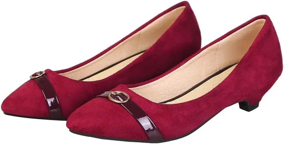 MIOKE Women's Pointed Toe Comfy Low Kitten Heel Pumps Suede Buckle Slip On Loafer Casual Office Dress Shoes