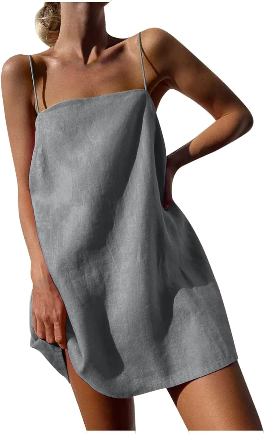 NaRHbrg Womens Spaghetti Strap Mini Dress Casual Loose Slip Sundress Sleeveless Summer Beach Dresses Lightweight Tunic