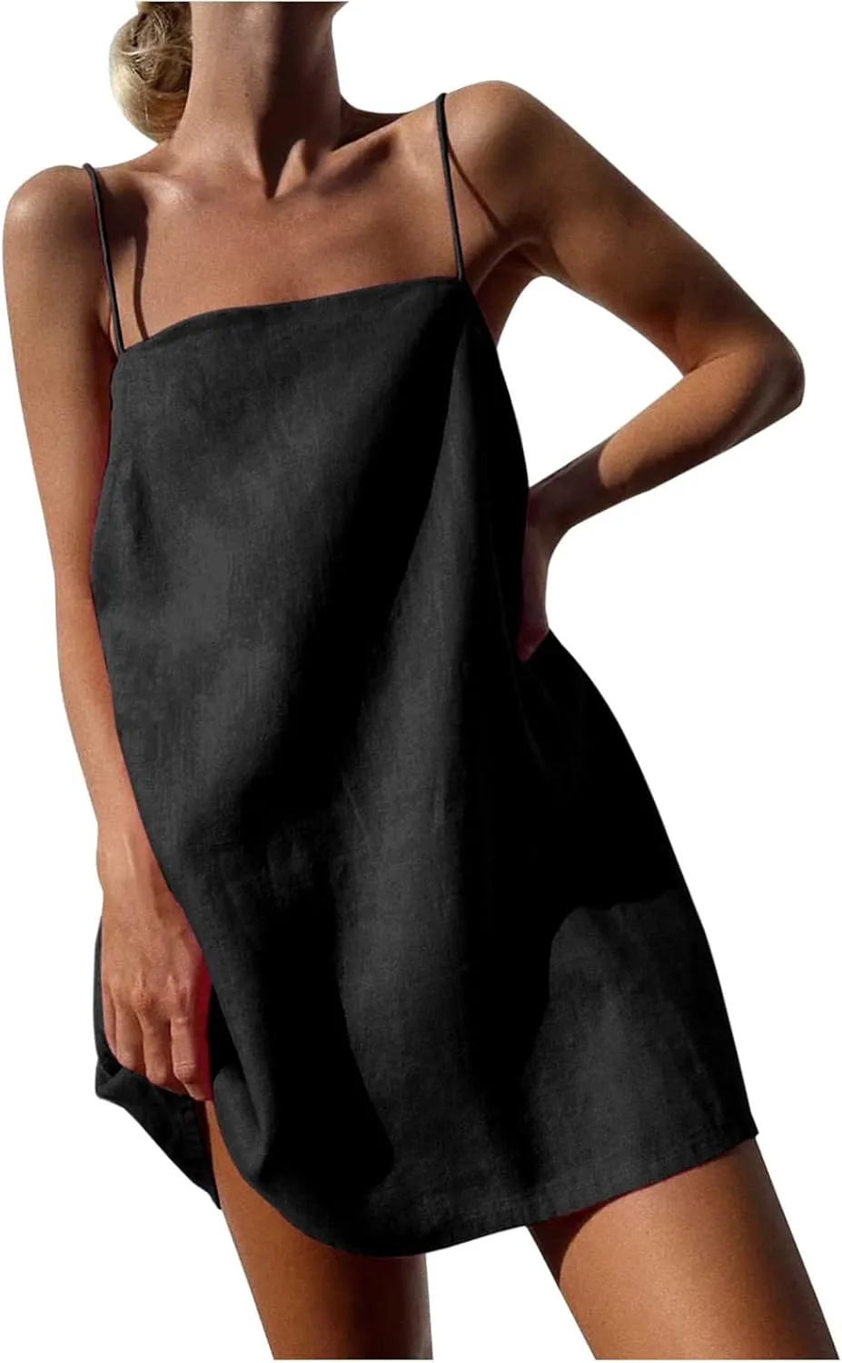 NaRHbrg Womens Spaghetti Strap Mini Dress Casual Loose Slip Sundress Sleeveless Summer Beach Dresses Lightweight Tunic