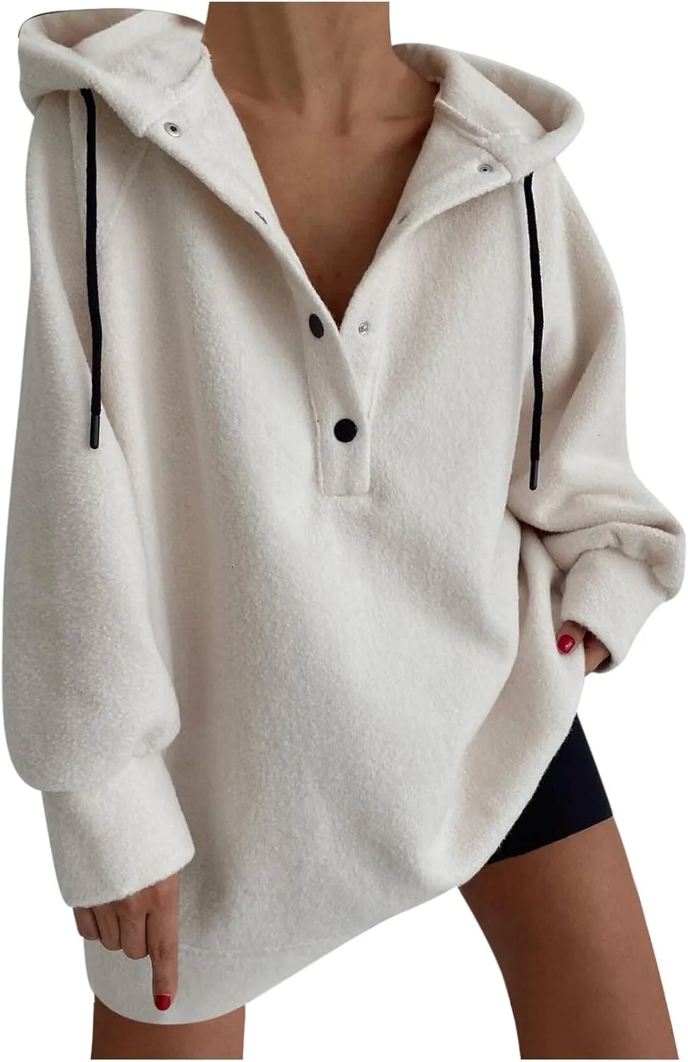 NATHGAM Oversized Hooded Sweatshirt Women Casual Half Button Down Lightweight Slouchy Hoodies Soft Loose Comfy Pullover Tops