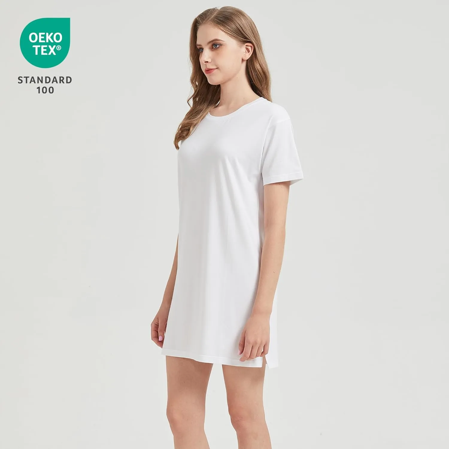 netdraw Women's Ultra Soft Bamboo Viscose Nightgowns Cooling T-Shirt Dress Pajamas Cotton Lightweight Sleepwear