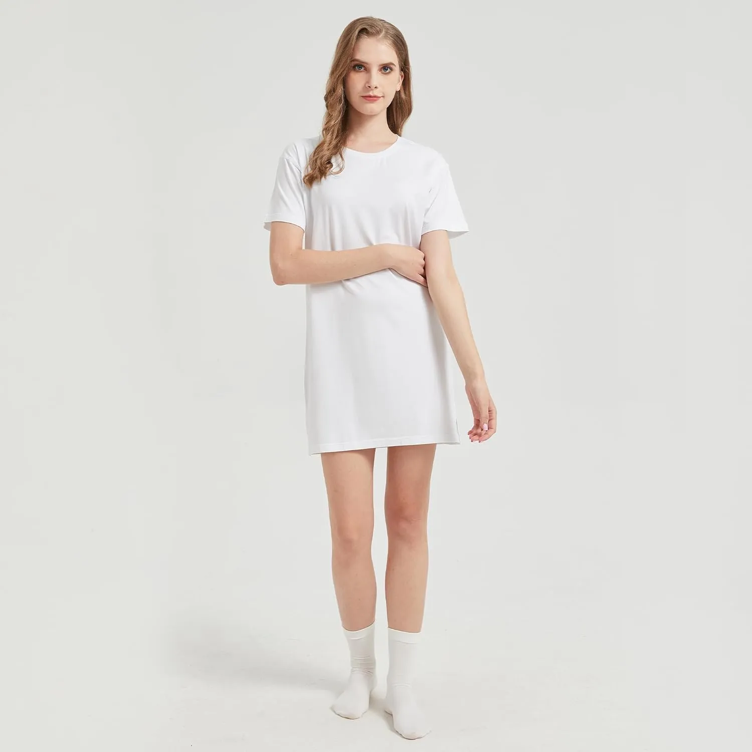 netdraw Women's Ultra Soft Bamboo Viscose Nightgowns Cooling T-Shirt Dress Pajamas Cotton Lightweight Sleepwear