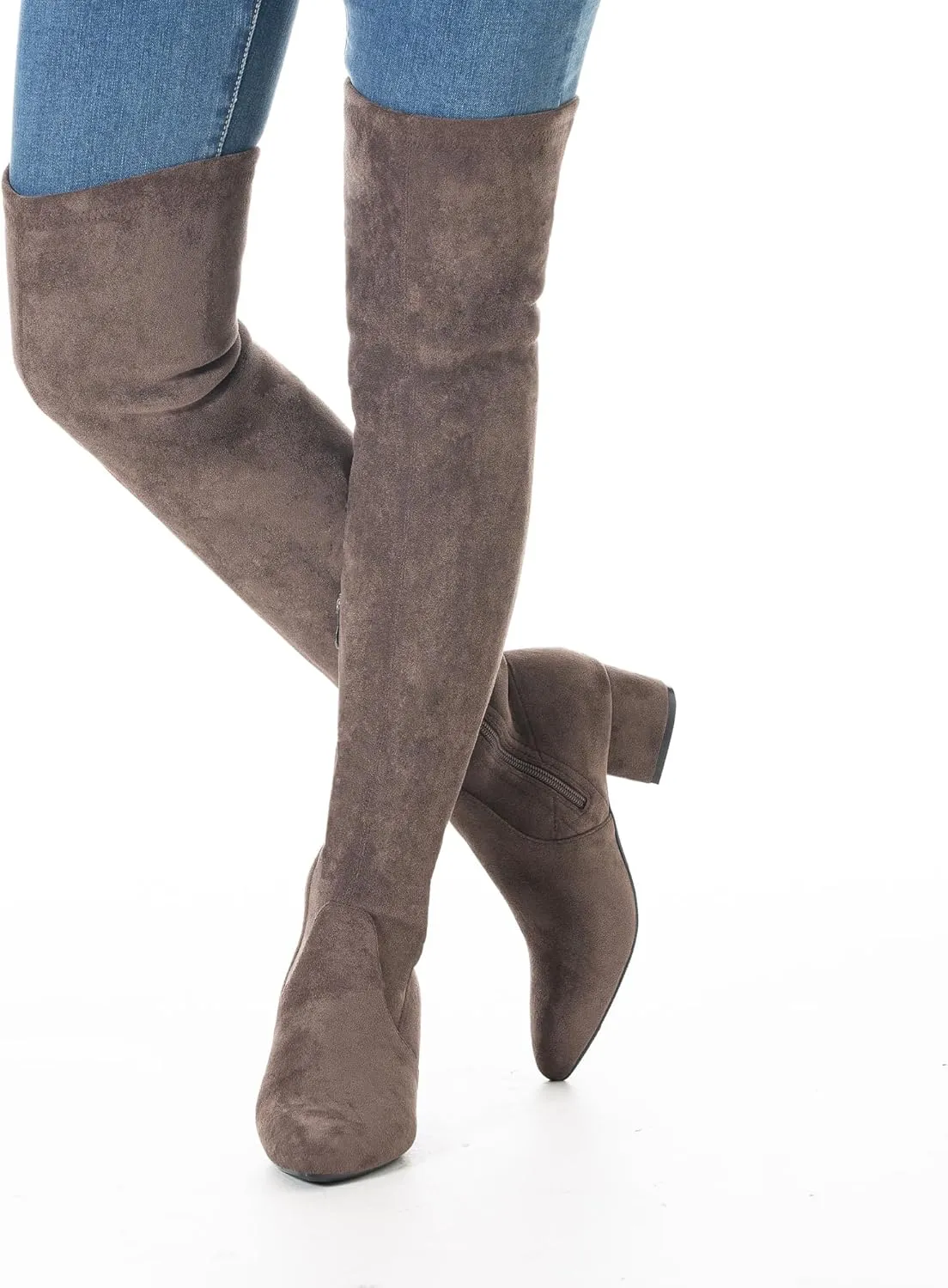 N.N.G Women Over the Knee Boots Low Heel Winter Block Suede Thigh High Chunky OTK Long Comfort