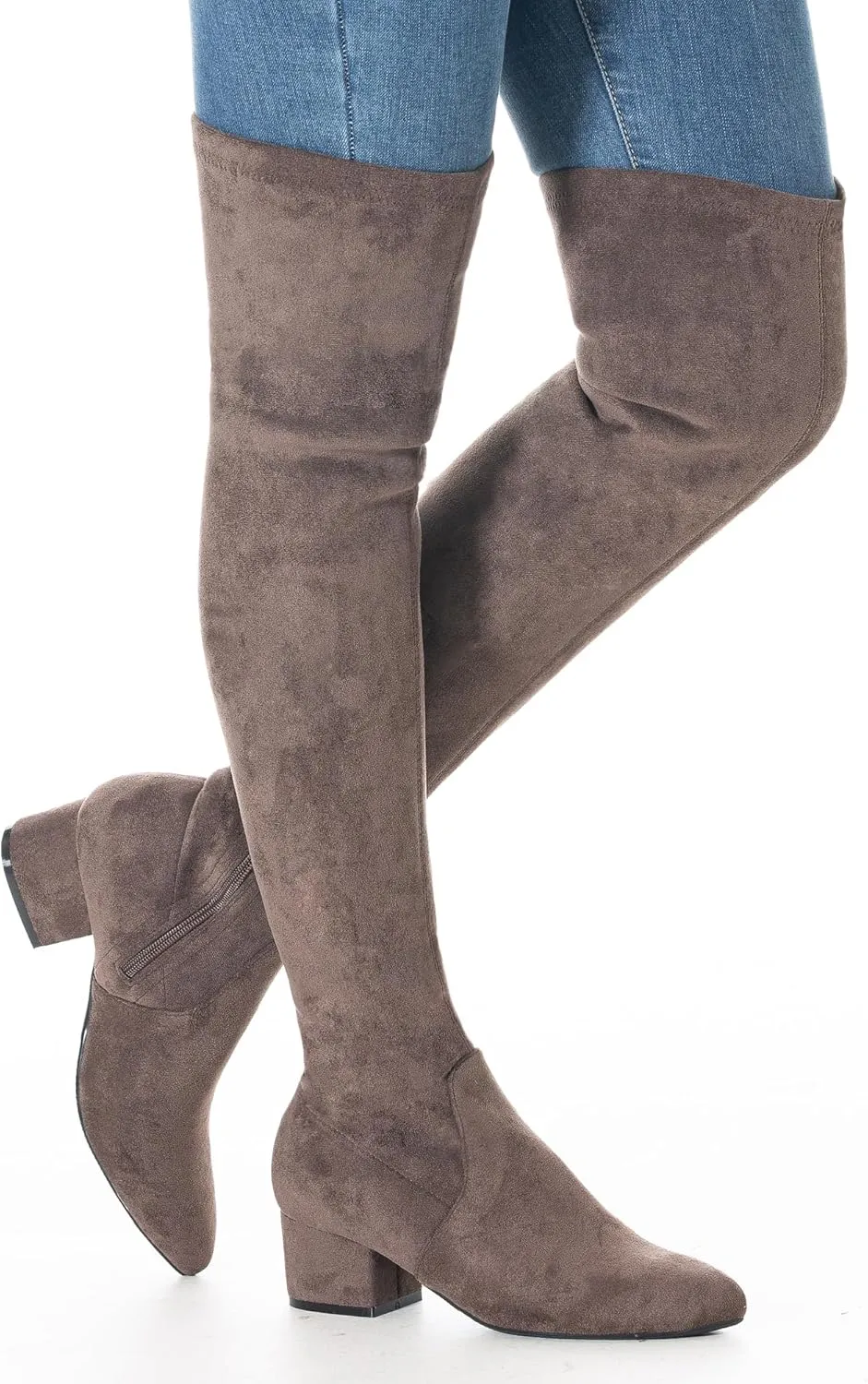 N.N.G Women Over the Knee Boots Low Heel Winter Block Suede Thigh High Chunky OTK Long Comfort