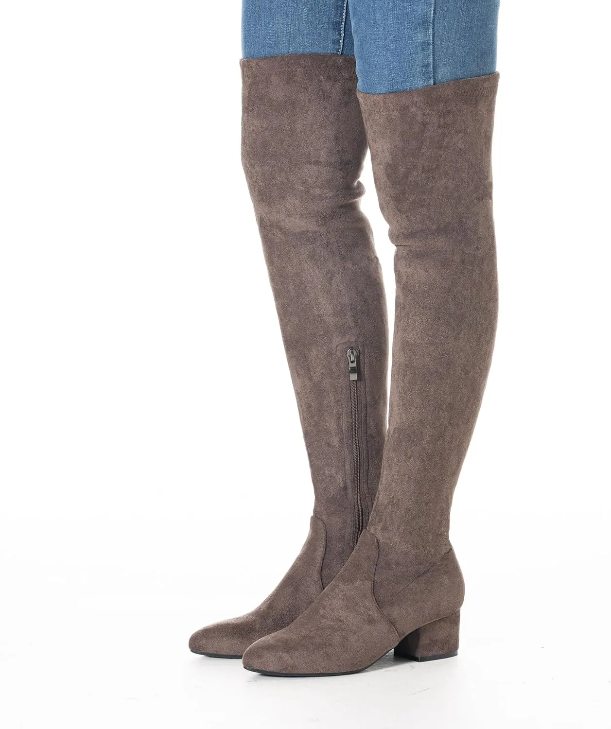 N.N.G Women Over the Knee Boots Low Heel Winter Block Suede Thigh High Chunky OTK Long Comfort