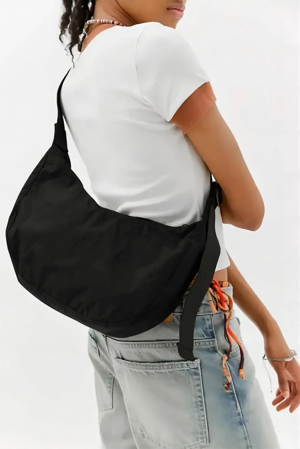 Nylon Crescent Bag - Casual Shoulder Crossbody with Adjustable Strap & Dual Interior Pockets