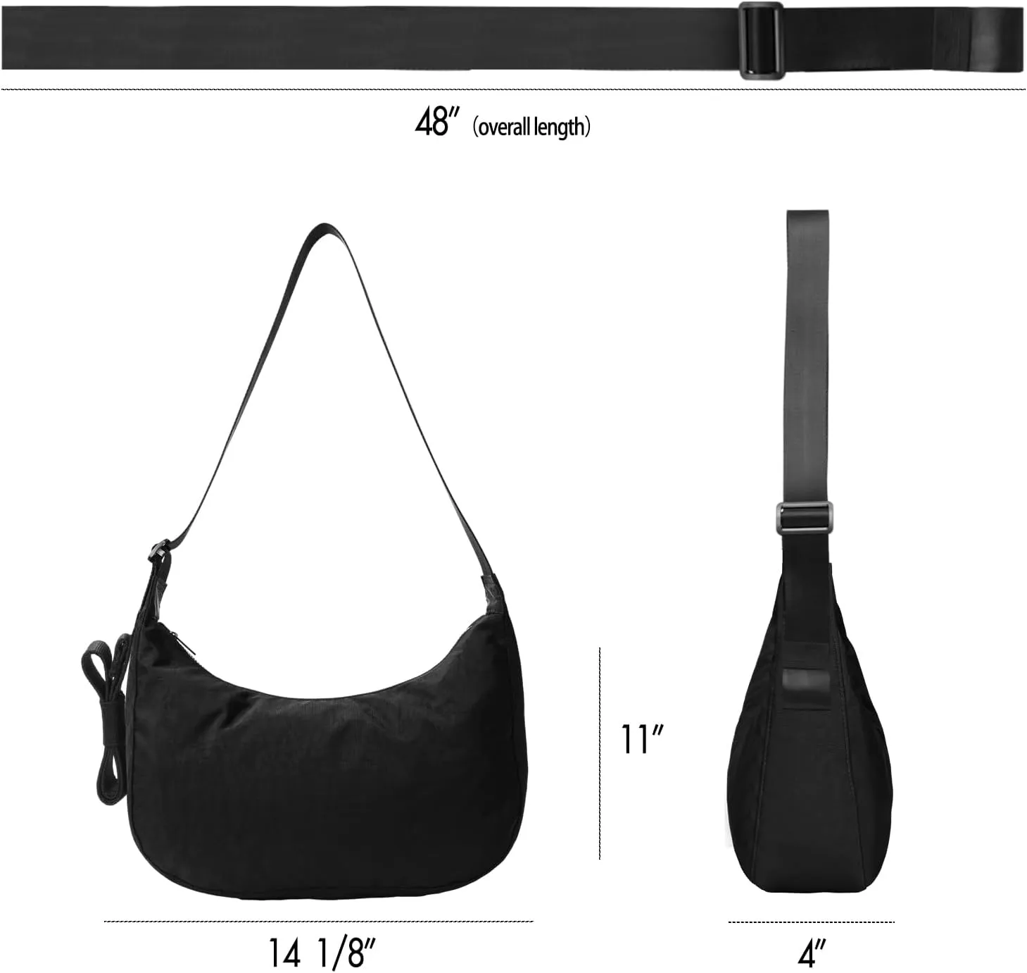 Nylon Crescent Bag - Casual Shoulder Crossbody with Adjustable Strap & Dual Interior Pockets