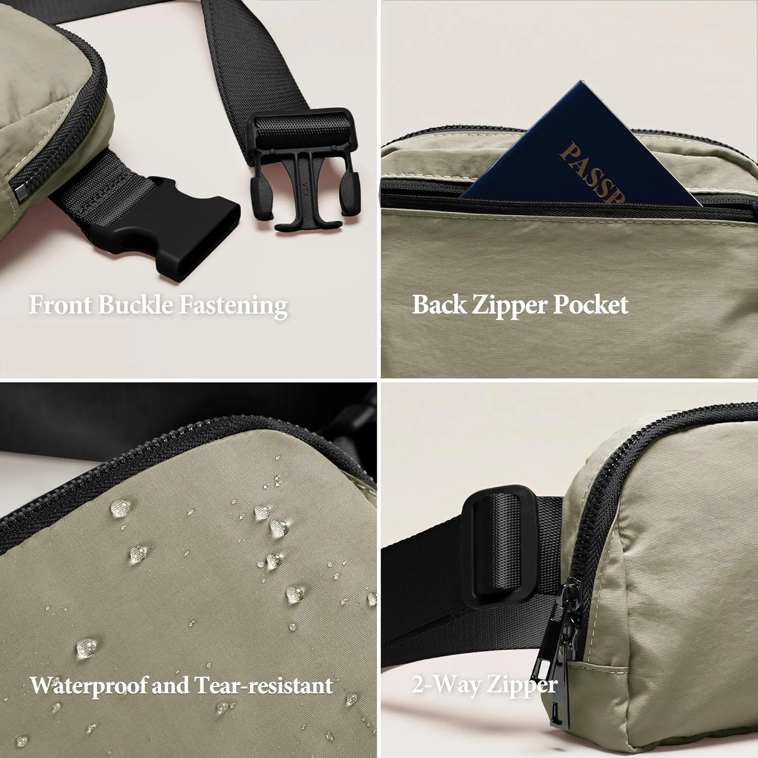 ODODOS Everywhere Belt Bag with Adjustable Strap, Small Waist Pouch Fanny Pack for Workout Running Travelling Hiking, Khaki