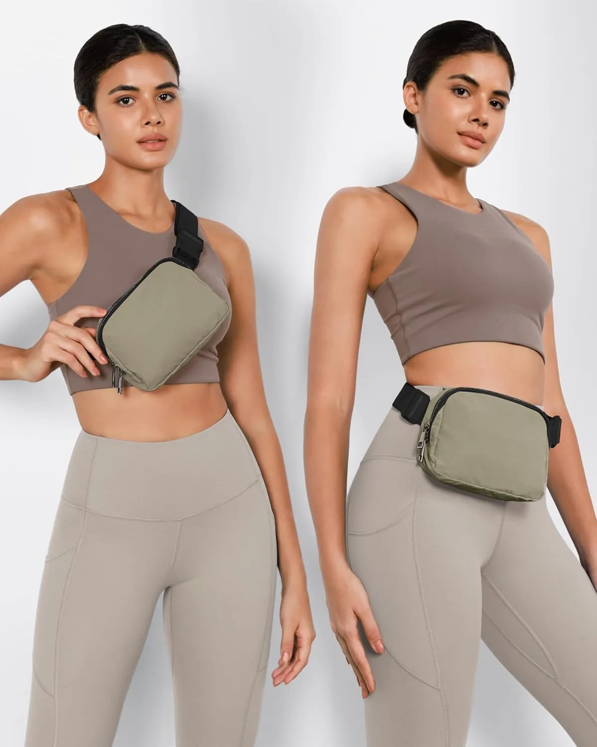 ODODOS Everywhere Belt Bag with Adjustable Strap, Small Waist Pouch Fanny Pack for Workout Running Travelling Hiking, Khaki