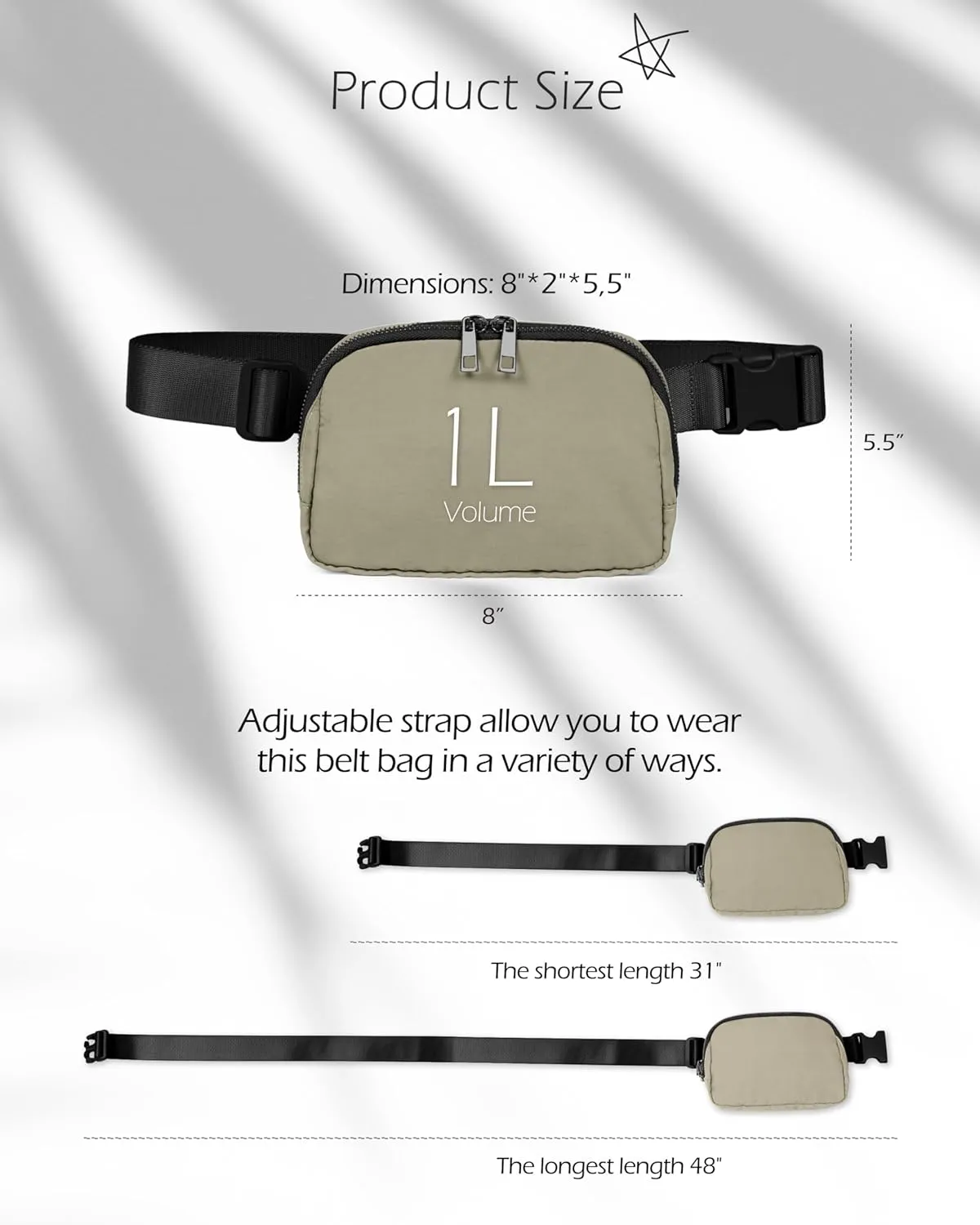 ODODOS Everywhere Belt Bag with Adjustable Strap, Small Waist Pouch Fanny Pack for Workout Running Travelling Hiking, Khaki