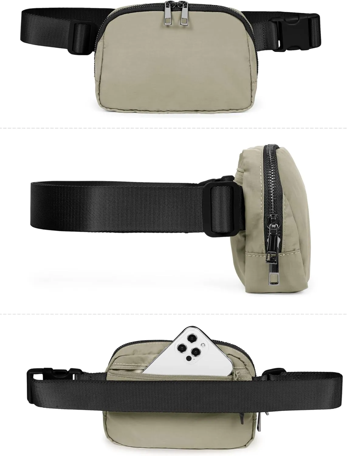 ODODOS Everywhere Belt Bag with Adjustable Strap, Small Waist Pouch Fanny Pack for Workout Running Travelling Hiking, Khaki
