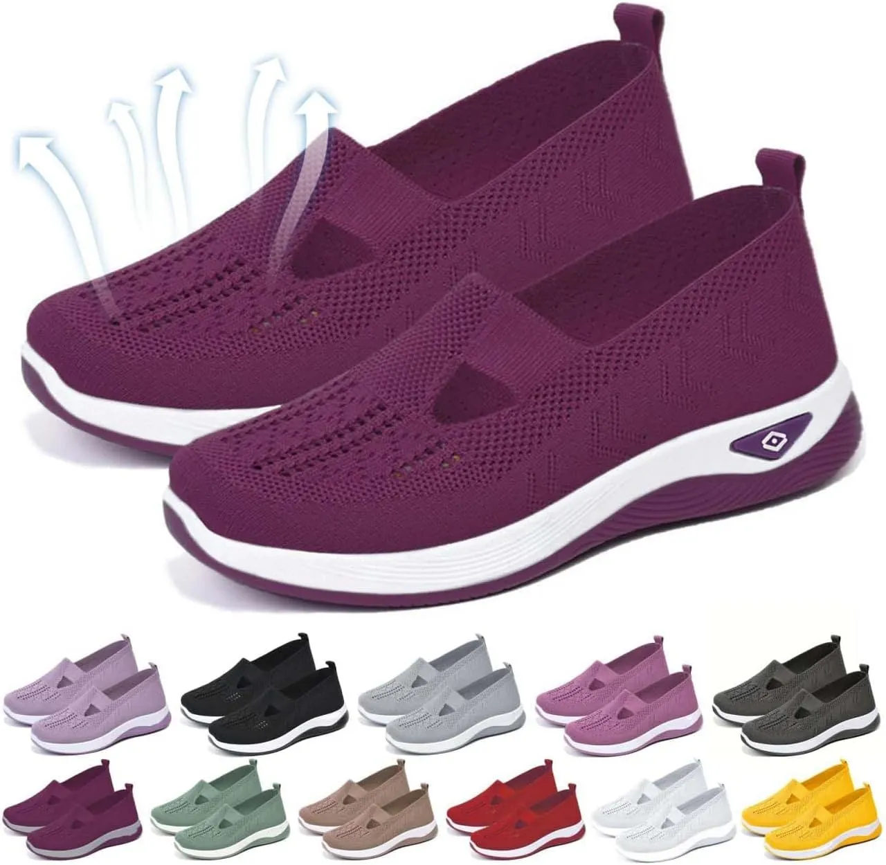 Orthopedic Shoes for Women Lightweight Wide Width Arch Support Woven Mesh Breathable Comfortable Soft Soled Nurse Shoes Slip On Diabetic Sneakers