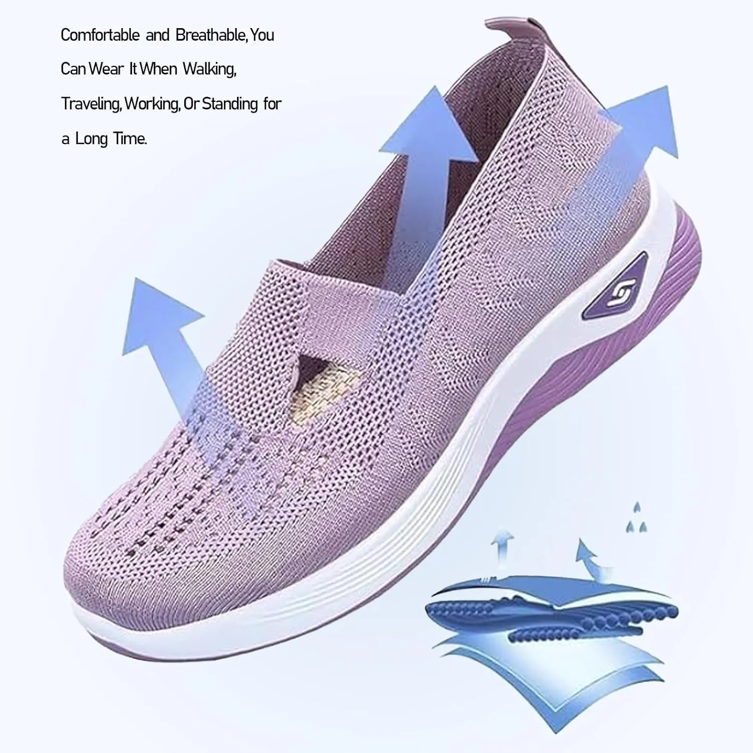 Orthopedic Shoes for Women Lightweight Wide Width Arch Support Woven Mesh Breathable Comfortable Soft Soled Nurse Shoes Slip On Diabetic Sneakers