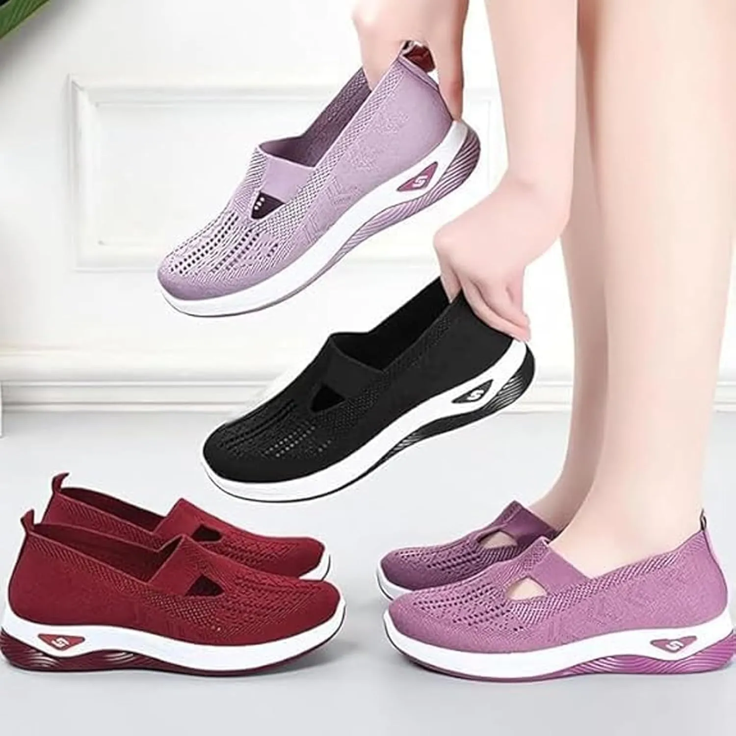 Orthopedic Shoes for Women Lightweight Wide Width Arch Support Woven Mesh Breathable Comfortable Soft Soled Nurse Shoes Slip On Diabetic Sneakers