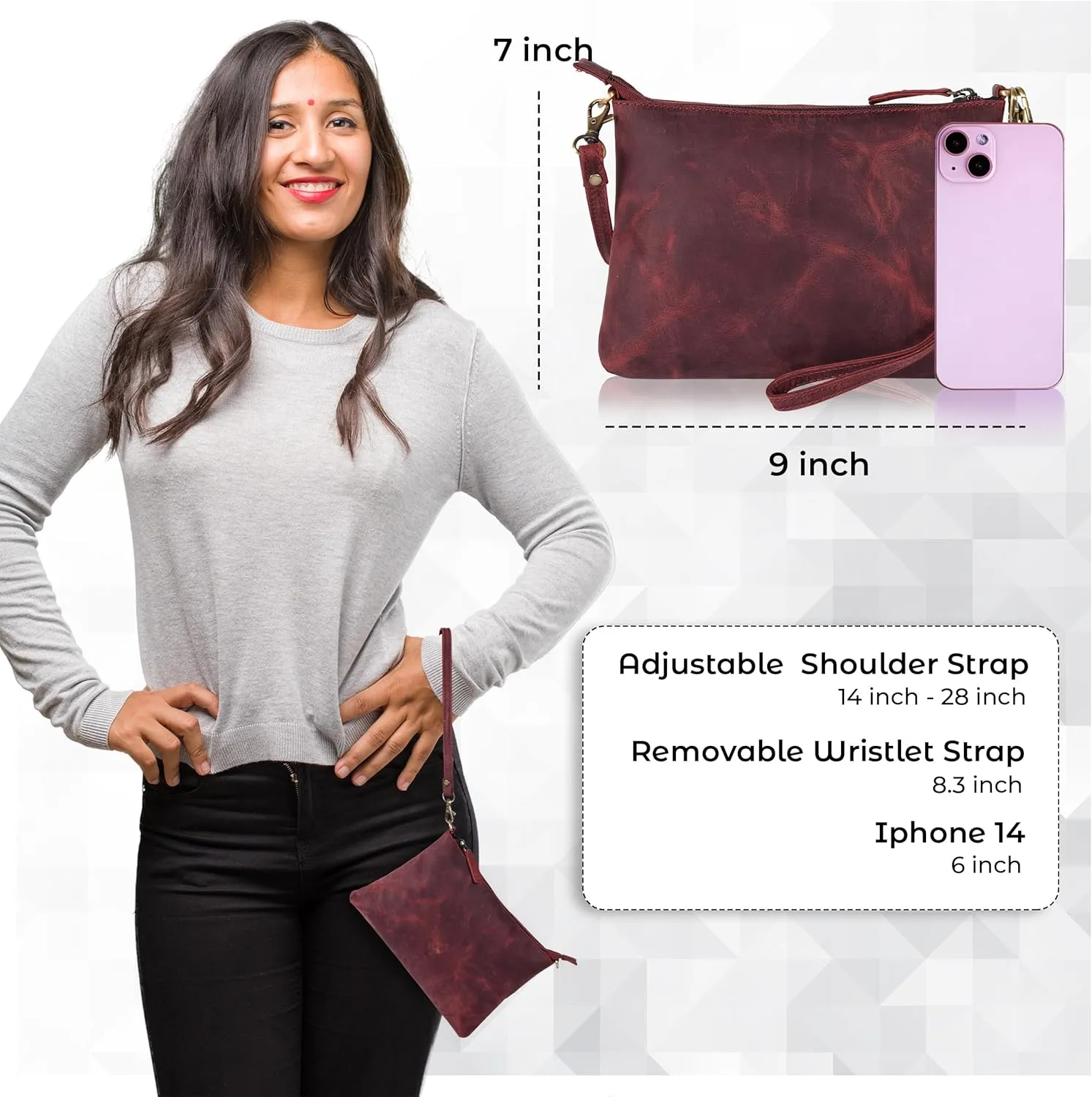 Ozora Leather Small Crossbody Purses for Women Mini Travel Purse with Adjustable Strap Leather Wristlet Purses