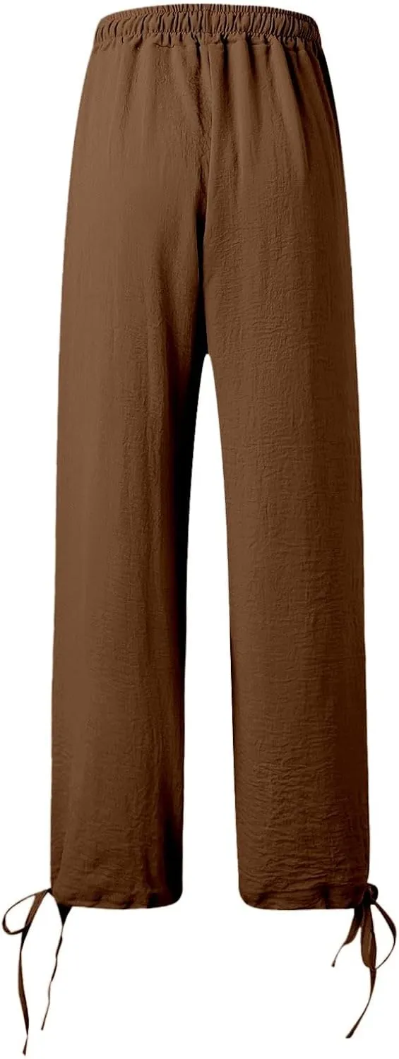 Palazzo Pants for Women Drawstring High Waist Summer Casual Boho Pants Straight Wide Leg Plus Size Loose Fit Trousers