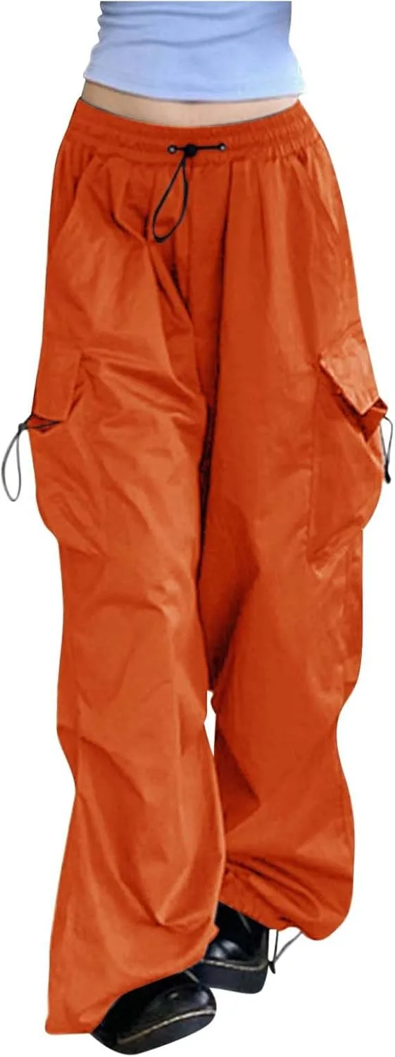 Parachute Cargo Pants for Women High Waisted Y2K Hiking Trousers Multi Pockets Trendy Streetwear Casual Baggy Pants