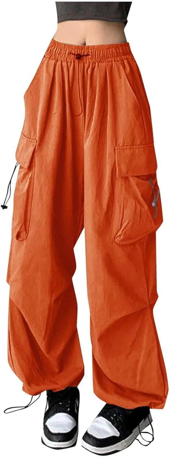 Parachute Cargo Pants for Women High Waisted Y2K Hiking Trousers Multi Pockets Trendy Streetwear Casual Baggy Pants