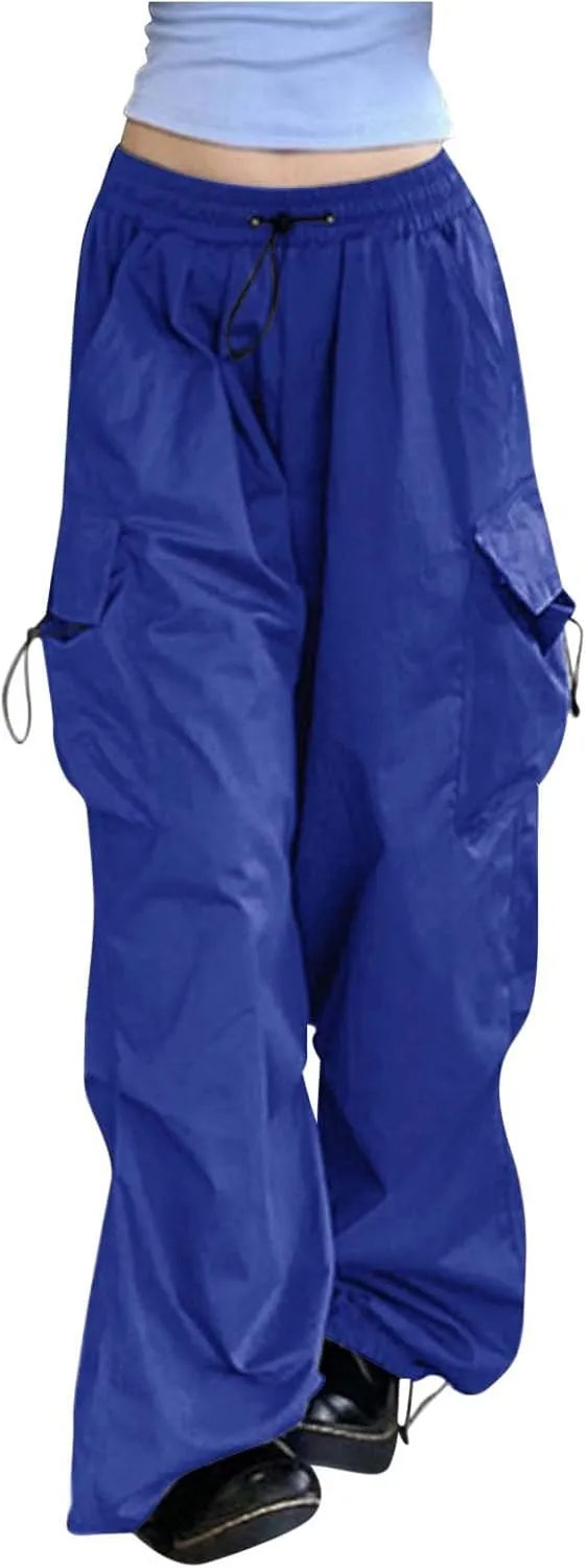 Parachute Cargo Pants for Women High Waisted Y2K Hiking Trousers Multi Pockets Trendy Streetwear Casual Baggy Pants