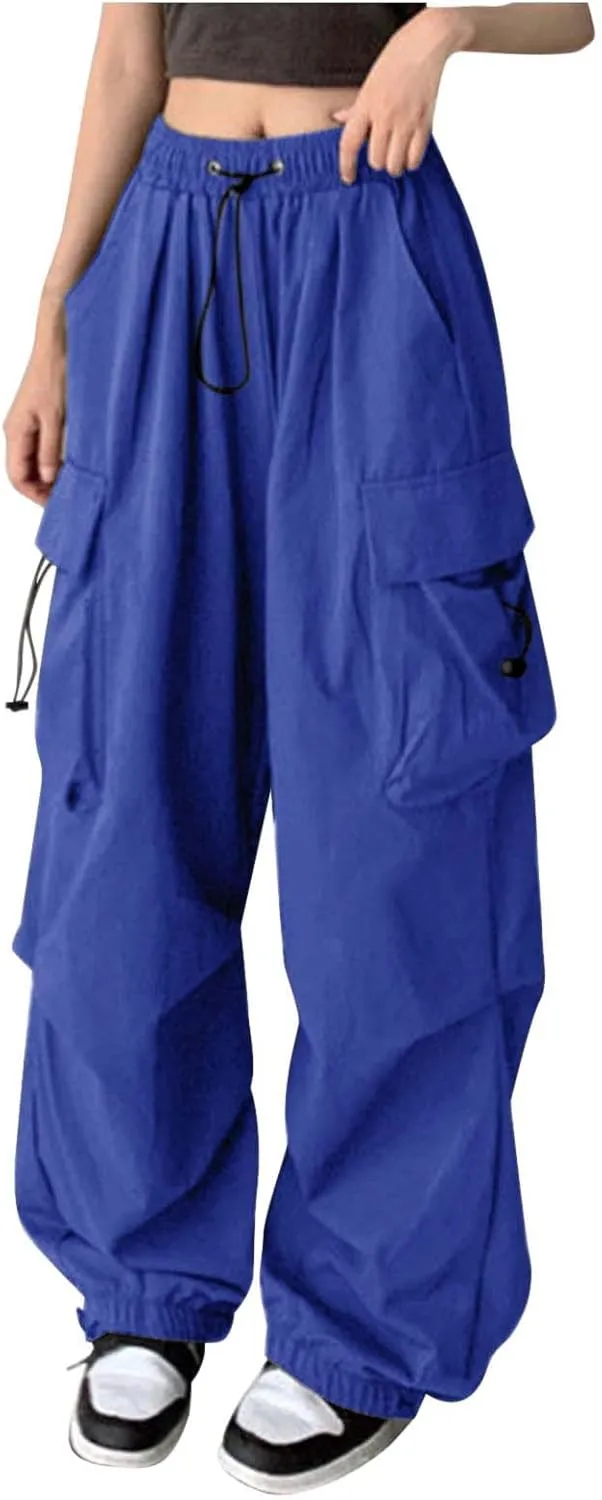 Parachute Cargo Pants for Women High Waisted Y2K Hiking Trousers Multi Pockets Trendy Streetwear Casual Baggy Pants