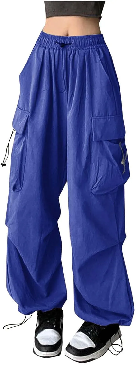 Parachute Cargo Pants for Women High Waisted Y2K Hiking Trousers Multi Pockets Trendy Streetwear Casual Baggy Pants