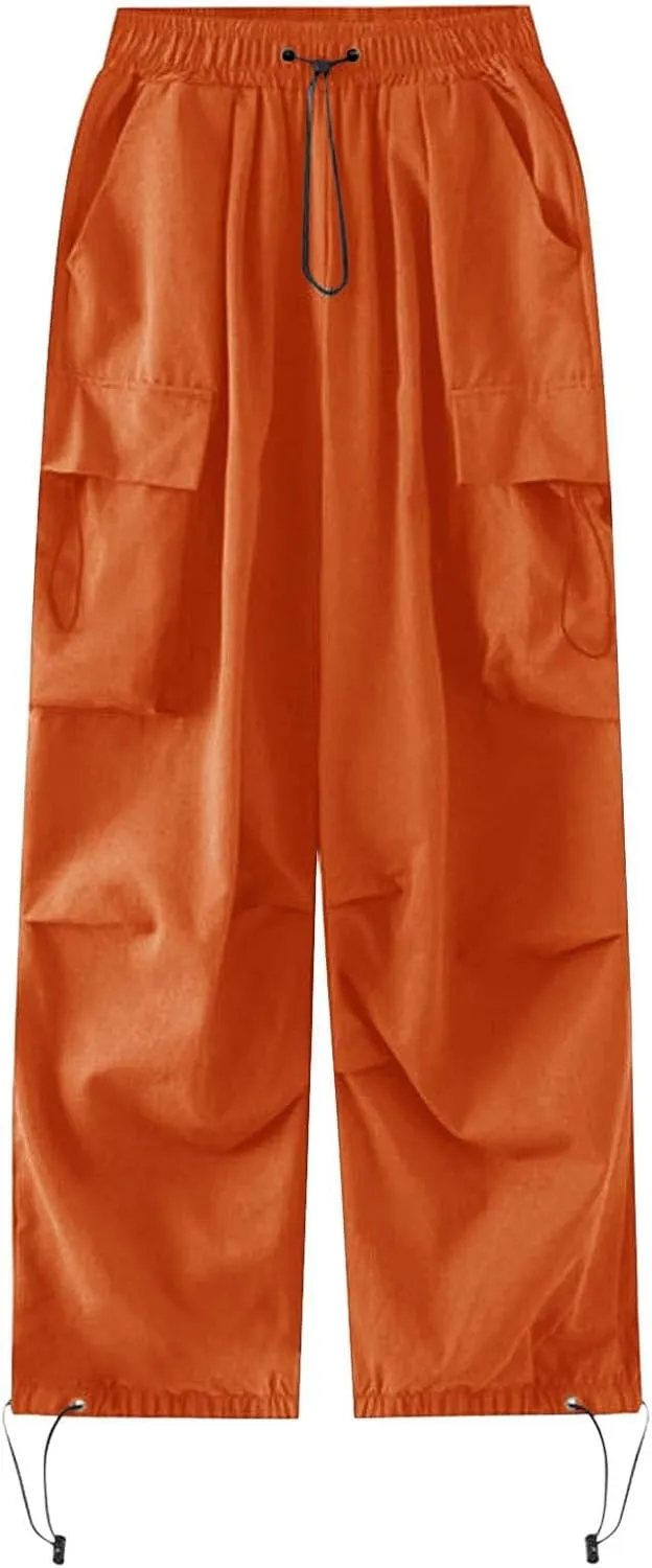 Parachute Cargo Pants for Women High Waisted Y2K Hiking Trousers Multi Pockets Trendy Streetwear Casual Baggy Pants