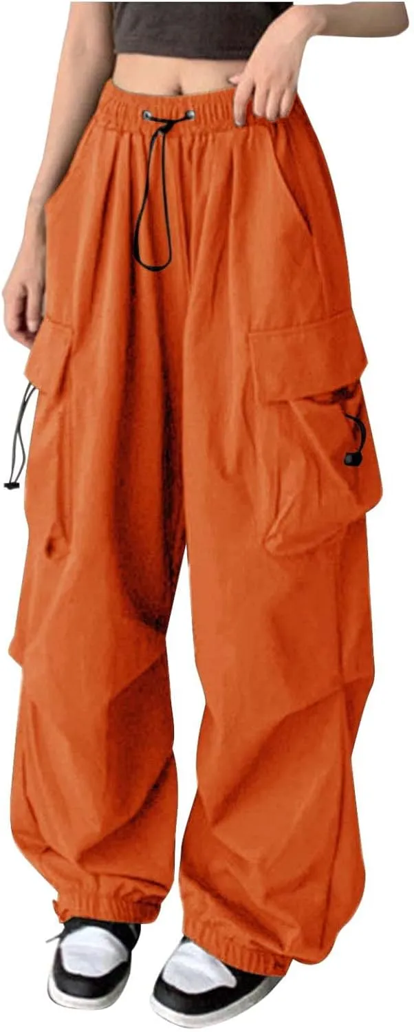 Parachute Cargo Pants for Women High Waisted Y2K Hiking Trousers Multi Pockets Trendy Streetwear Casual Baggy Pants