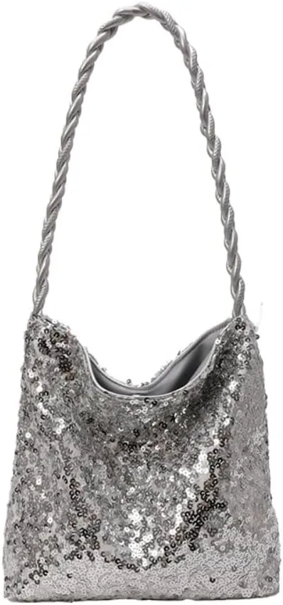 Party Bag For Women Evening Bags Glitter Purse Shoulder Purses Soft For Wedding Prom Club Night Outdoor Silver Black