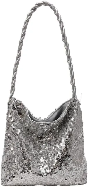 Party Bag For Women Evening Bags Glitter Purse Shoulder Purses Soft For Wedding Prom Club Night Outdoor Silver Black
