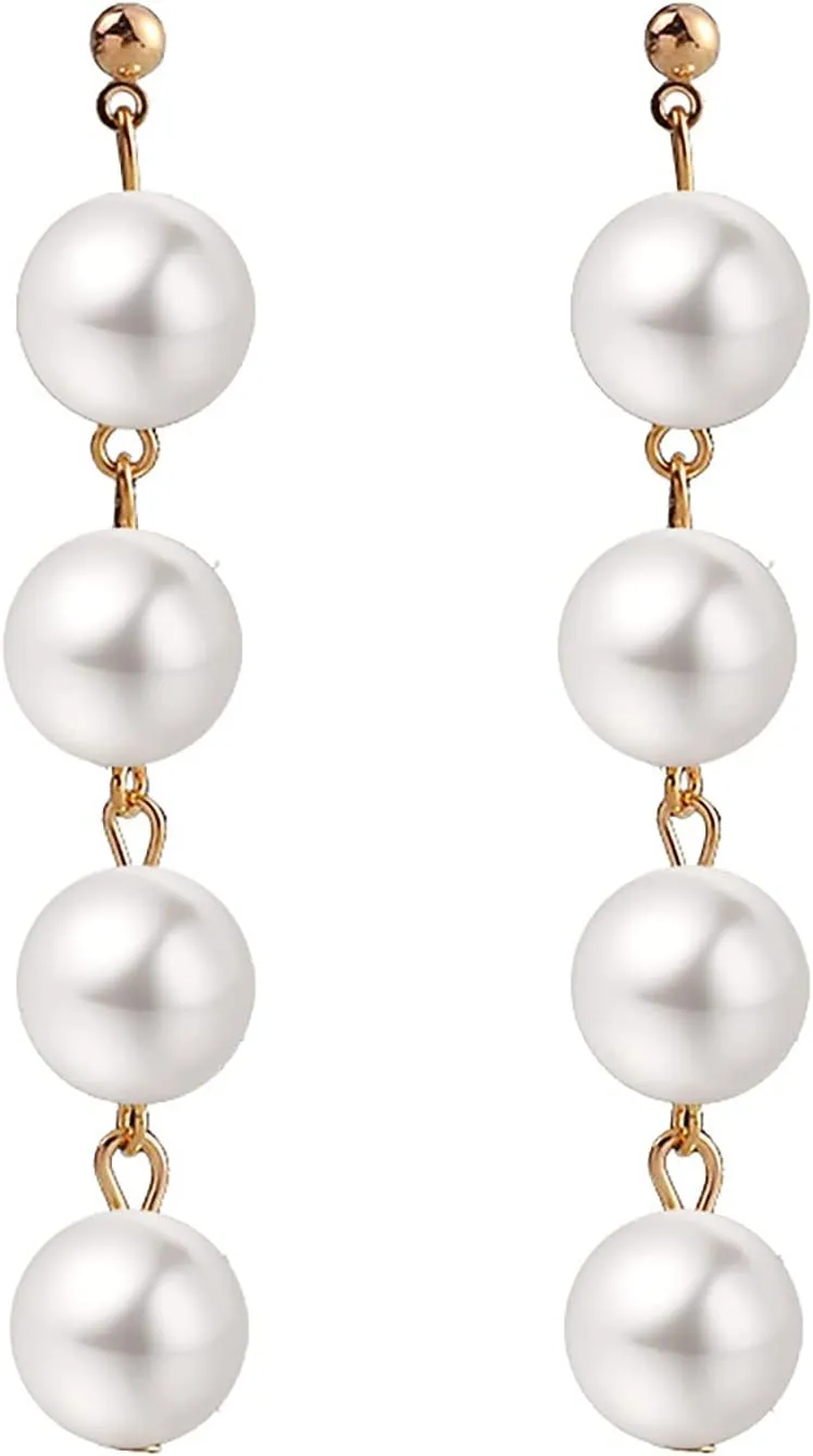 Pearl Dangle Earrings Long Tassel Pearl Earrings for Women Dainty Pearl Chain Earrings Prom Jewelry