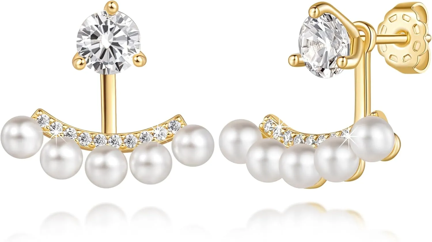 Pearl Earrings for Women 14K Gold Studs Earrings for Women with Cubic Zirconia Dreamy and Dynamic Sector Design Pearls Gold Stud Earring