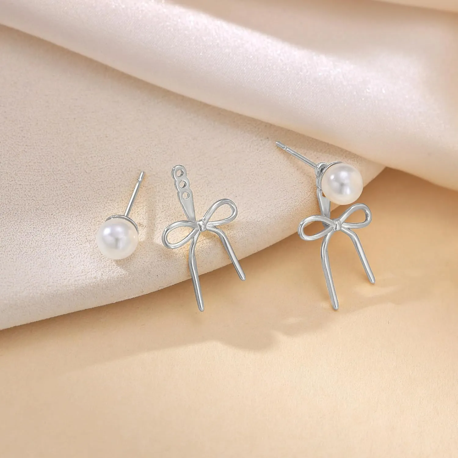 Pearl Earrings for Women Gold Hoop Earrings for Women Trendy 14K Gold Plated/Silver Bow Pearl Huggie Earring Hoops Twist Rope Bow Stud Pearl Dangle Cubic Zirconia Earrings Jewelry Gifts for Women