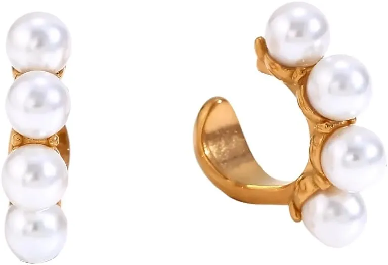 Pearl earrings for women Pearl Hook Type Ear Clip Stainless steel Earrings For Women Design Waterproof Daily Jewelry Gift-T64