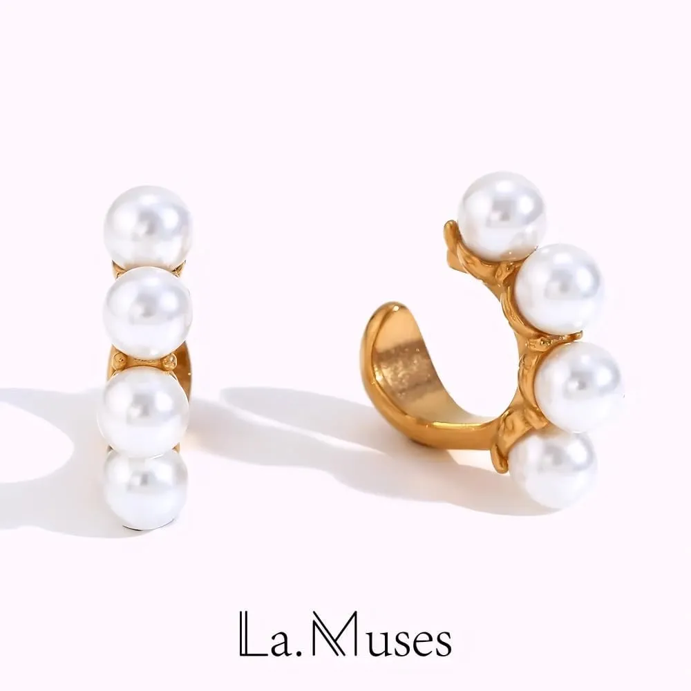 Pearl earrings for women Pearl Hook Type Ear Clip Stainless steel Earrings For Women Design Waterproof Daily Jewelry Gift-T64