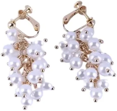 Pearl earrings for women Simulated Pearl Clip On Earrings Grape bunches Hanging Dangle Luxury Without Pierced For Female Wedding Party Ear Clip-T06